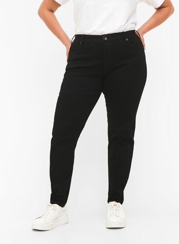 Emily jeans i smal passform og normalt høy midje, Black, Model image number 2