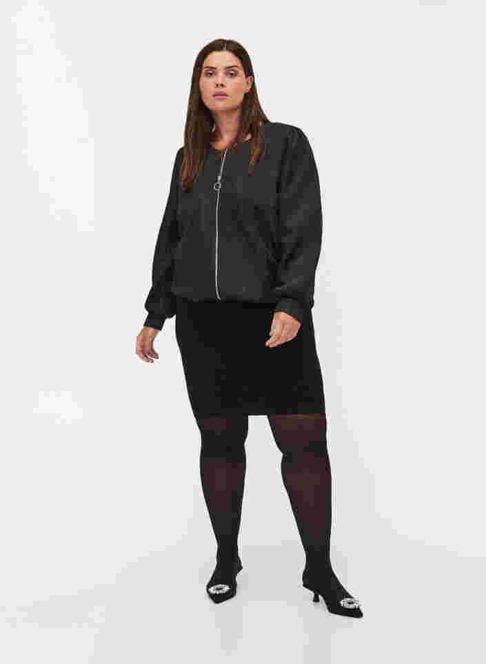 Kort jakke med glitter og glidelås, Black, Model image number 3