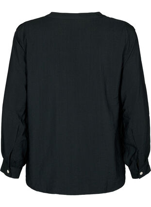 Skjortebluse i viskose med volanger, Black, Packshot image number 1