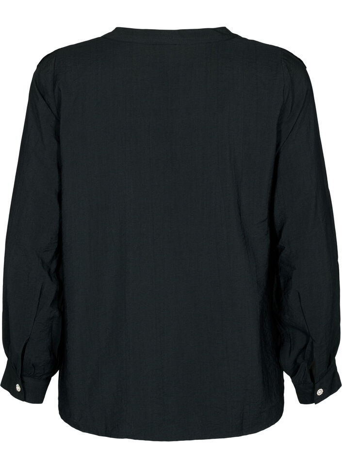 Skjortebluse i viskose med volanger, Black, Packshot