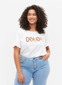 T-skjorte i bomull med trykk, Bright White COLOR, Model