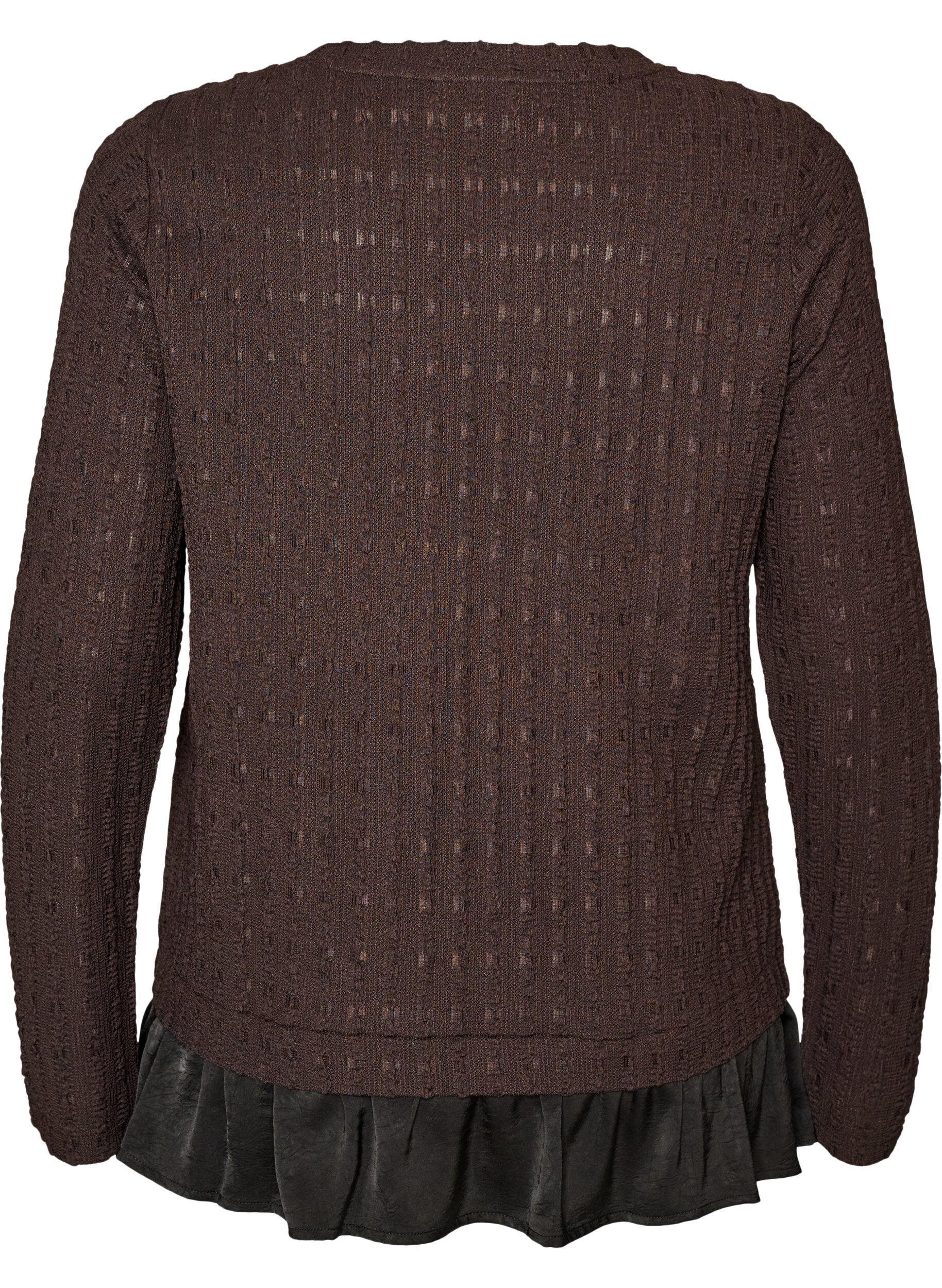 ZizziBluse med struktur og volangkant, Brun, Packshot image number 1