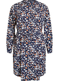Langermet skjortekjole med knytebelte, Navy B. AOP Flower
