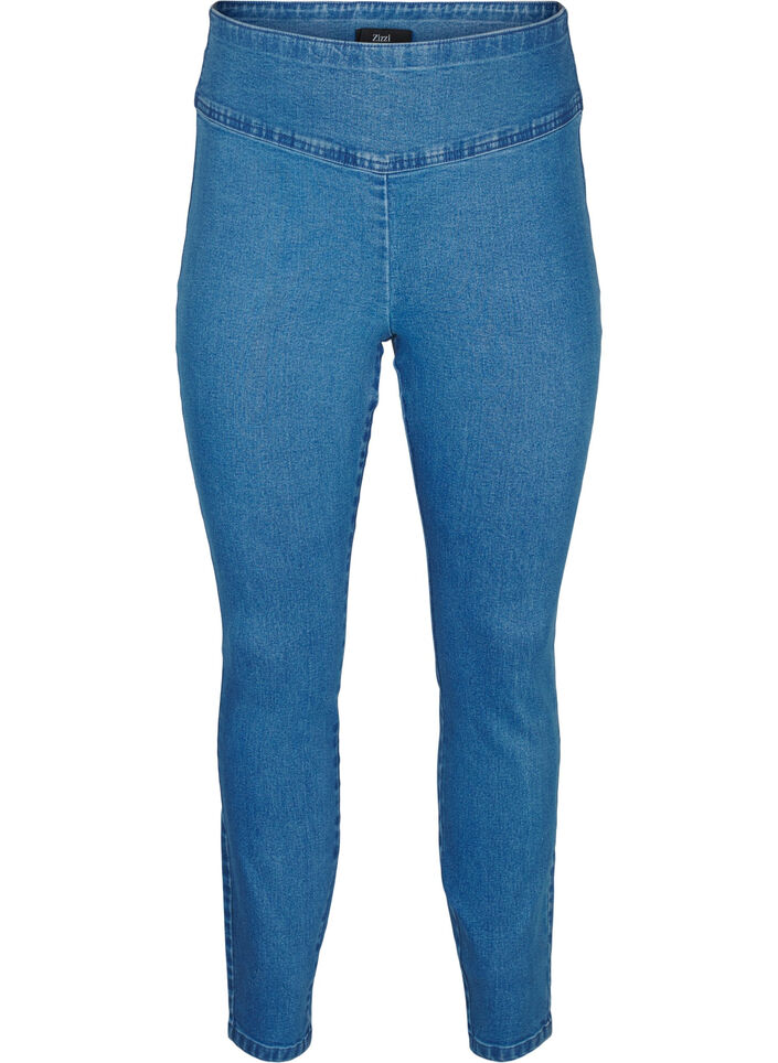 Elastiske jeggings med høy midje, Light Blue, Packshot image number 0