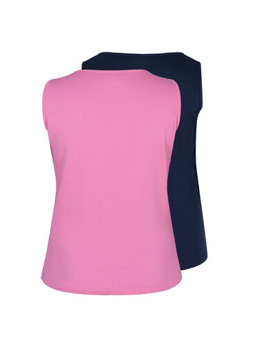 Basis tanktopp i en ribbet struktur, 2 stk., Wild Orchid/Navy, Packshot image number 1