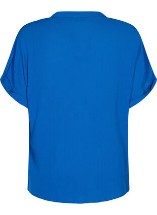 Kortermet viskoseskjorte med V-hals, Classic Blue, Packshot image number 1