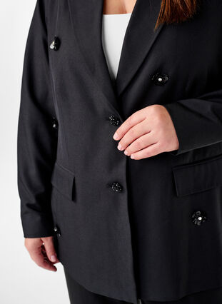 Zizzi Blazer med paljettblomster, Black, Model image number 2