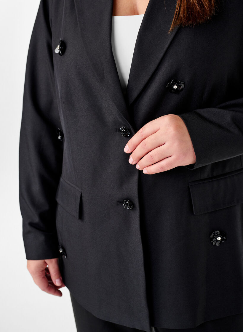 Blazer med paljettblomster, Black, Model image number 2