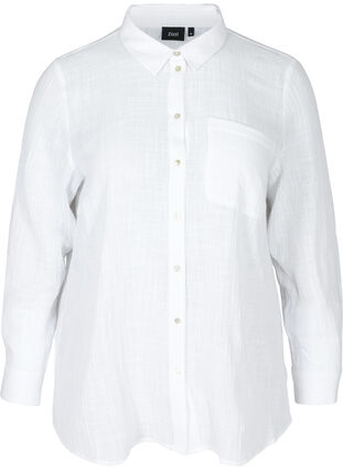 Langermet skjorte i strukturert bomull, White, Packshot image number 0