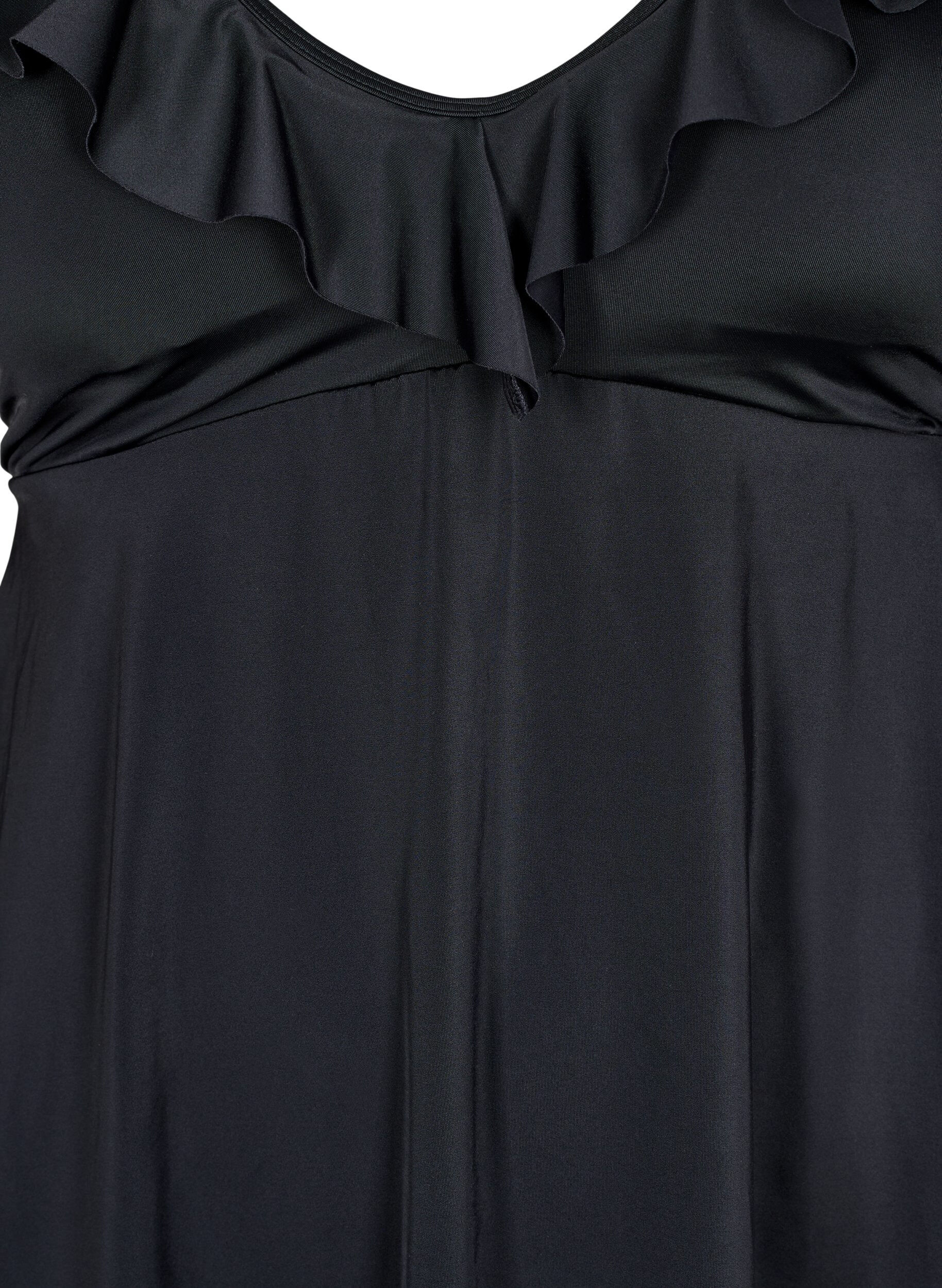 Zizzi Sv&oslash;mmekjole med volanger og avtagbar polstring, Svart, Packshot image number 2