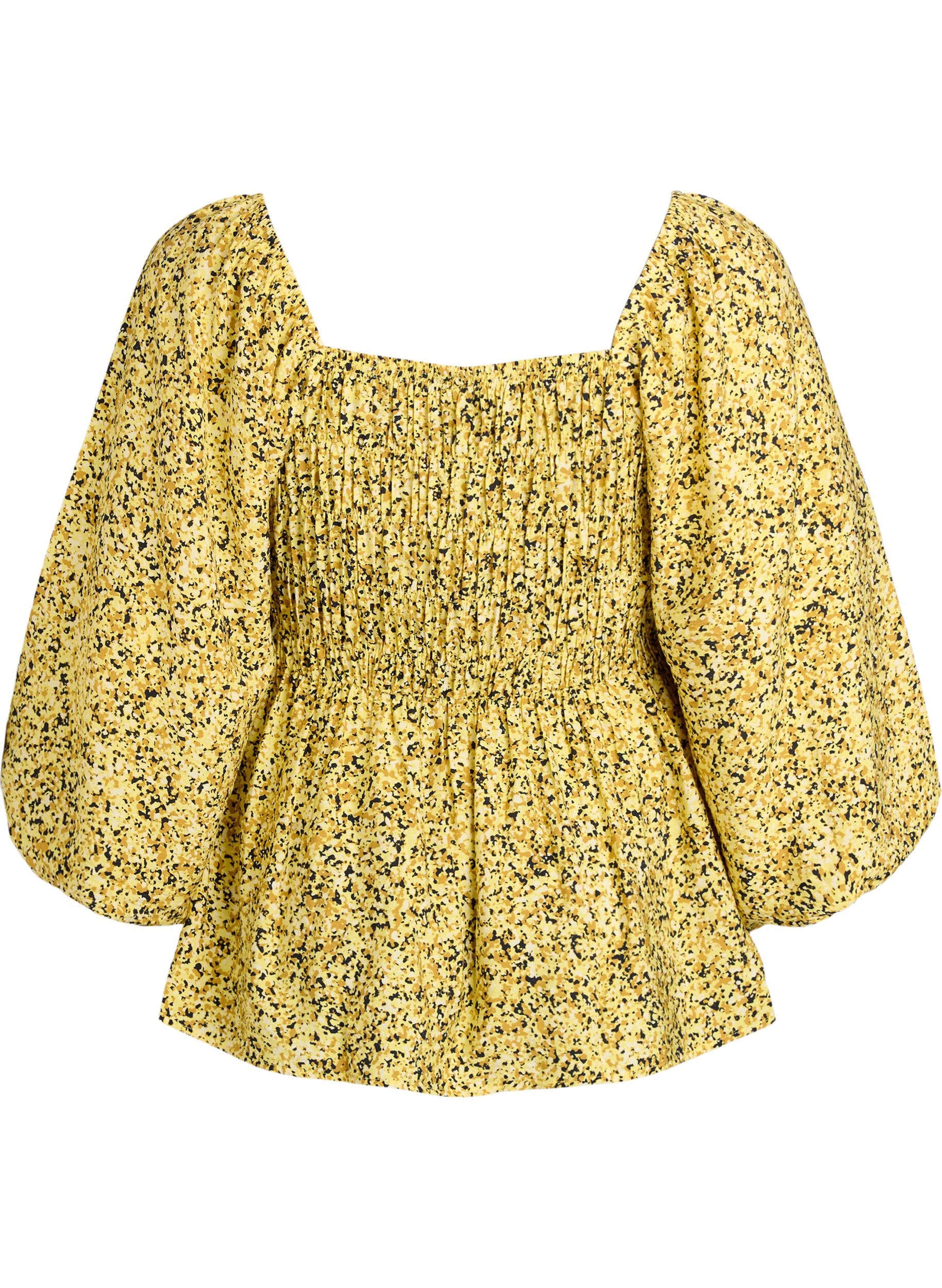 ZizziBluse med smock og firkantet utringning, Gul, Packshot image number 1