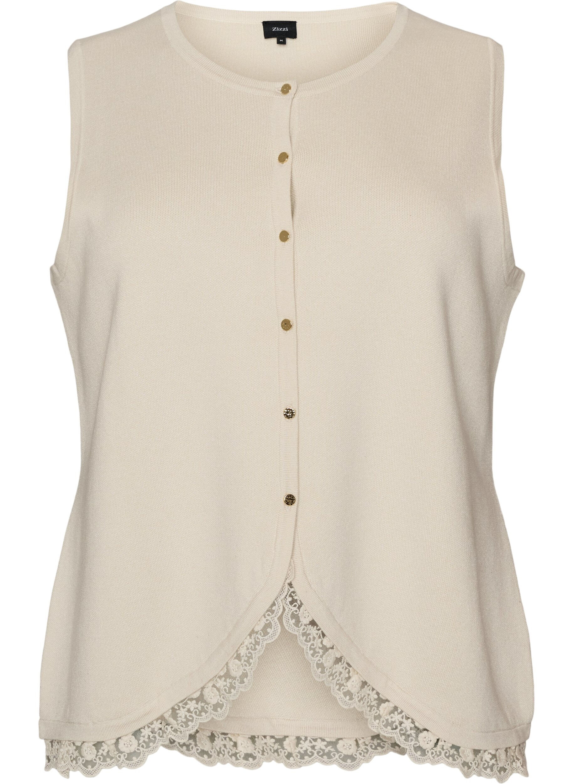 ZizziStrikkevest med blondekant, Vanilje, Packshot image number 0