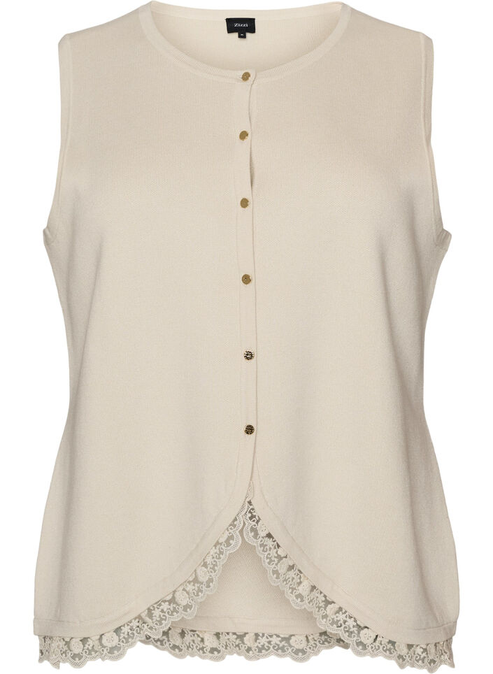 Strikkevest med blondekant, Vanilje, Packshot image number 0