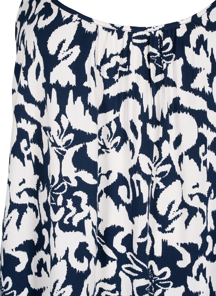 Kjole i viskose med stropper og trykk, Navy Bl. Ethnic AOP, Packshot image number 2