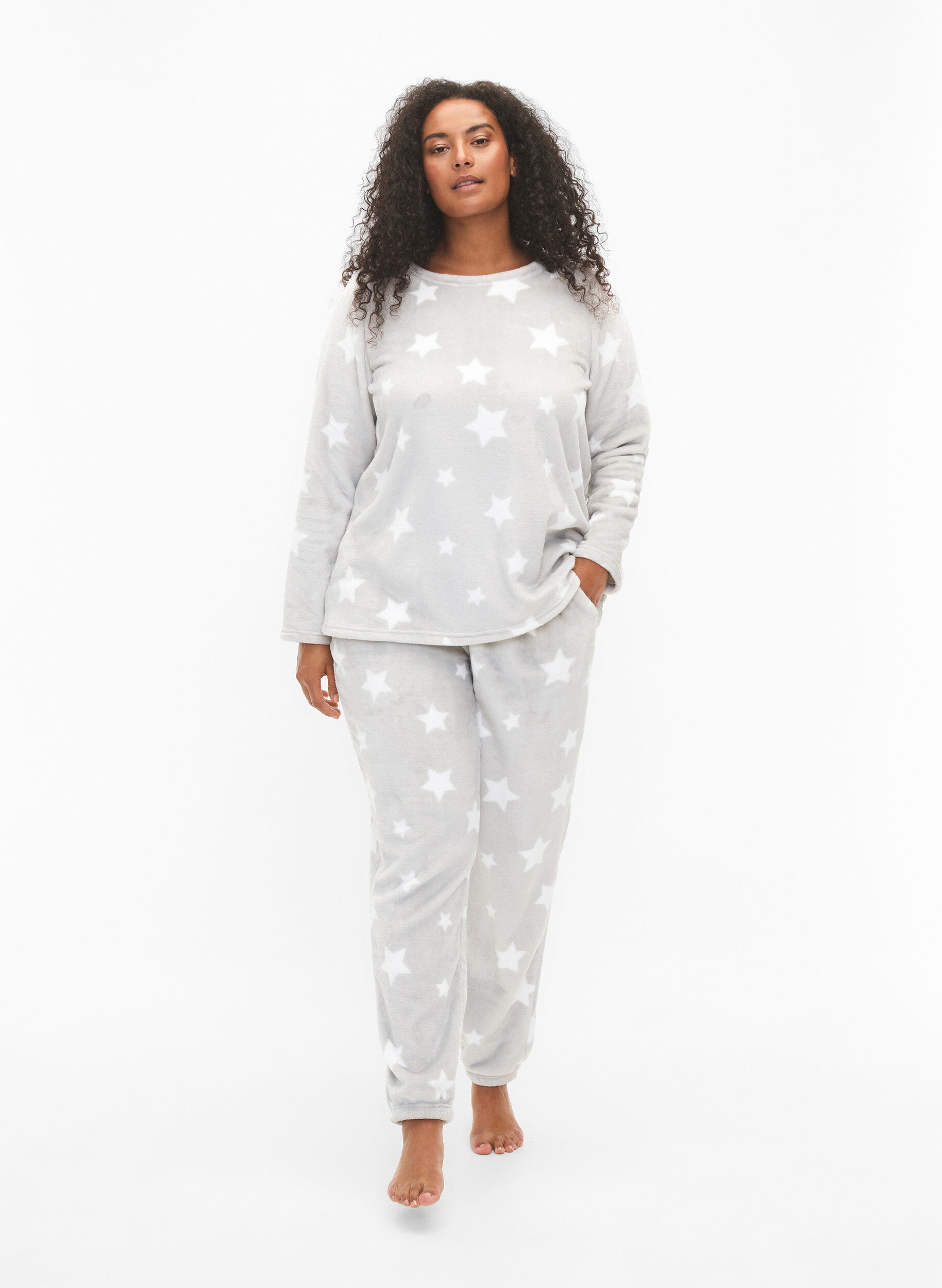 Zizzi Langermet bluse med stjerner, Grey Star, Model image number 2