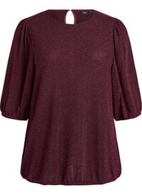 Bluse med glittermønster og 3/4 ermer, Mørk Bordeaux Bluse med glittermønster og 3/4 ermer