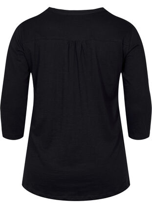 Bluse i bomull med 3/4-ermer, Black, Packshot image number 1