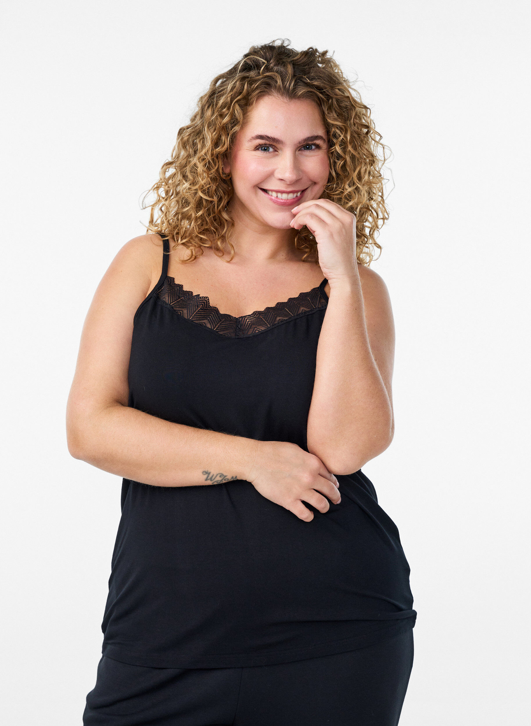 Zizzi Topp med blondedetaljer og spaghetti-stropper, 0199, Model image number 0