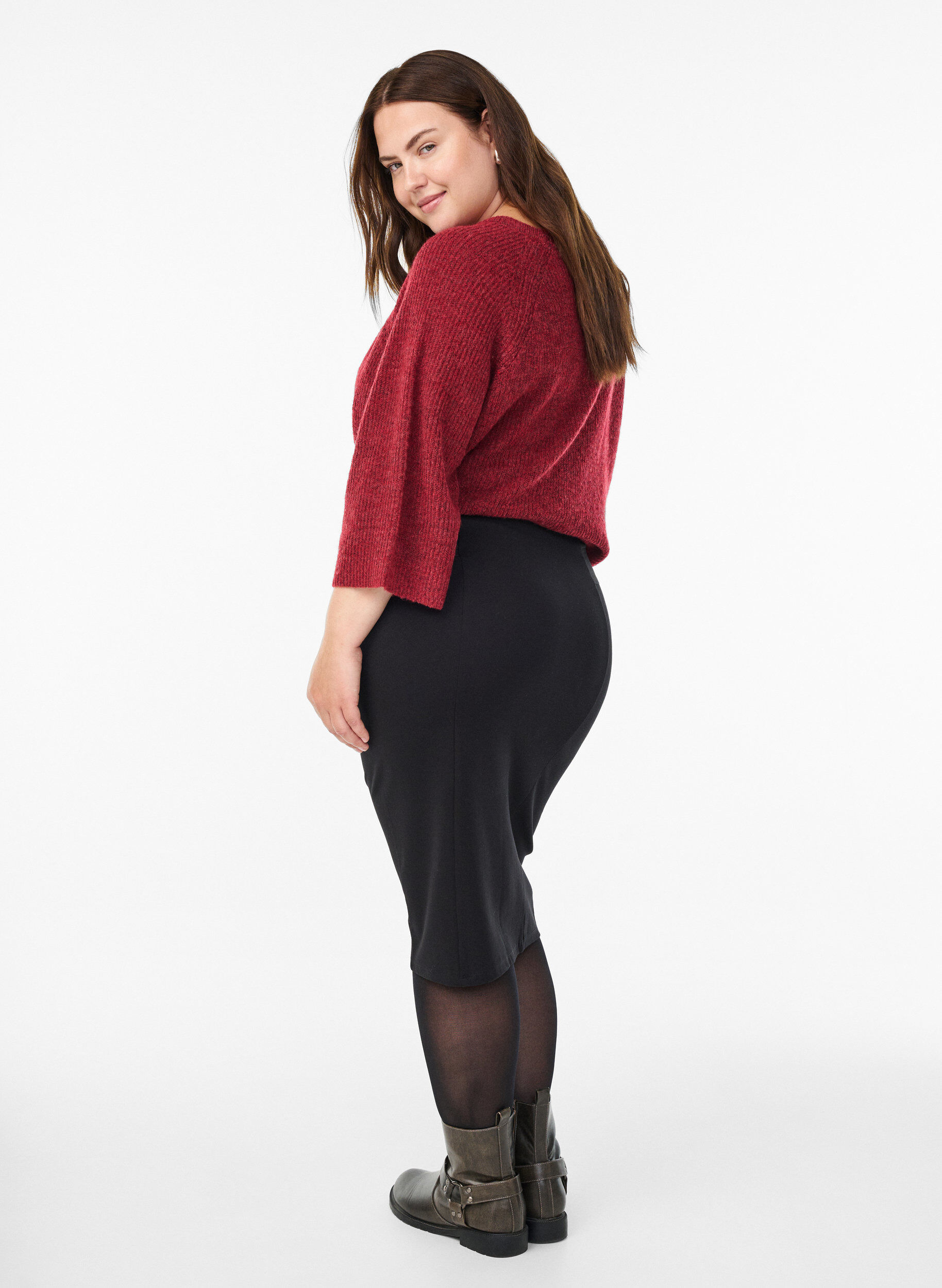 ZizziTettsittende skj&oslash;rt med strikk i livet, Svart, Model image number 1
