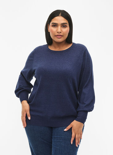 Strikkegenser med viskose og ballongermer, Dress Blues Mel., Model image number 0
