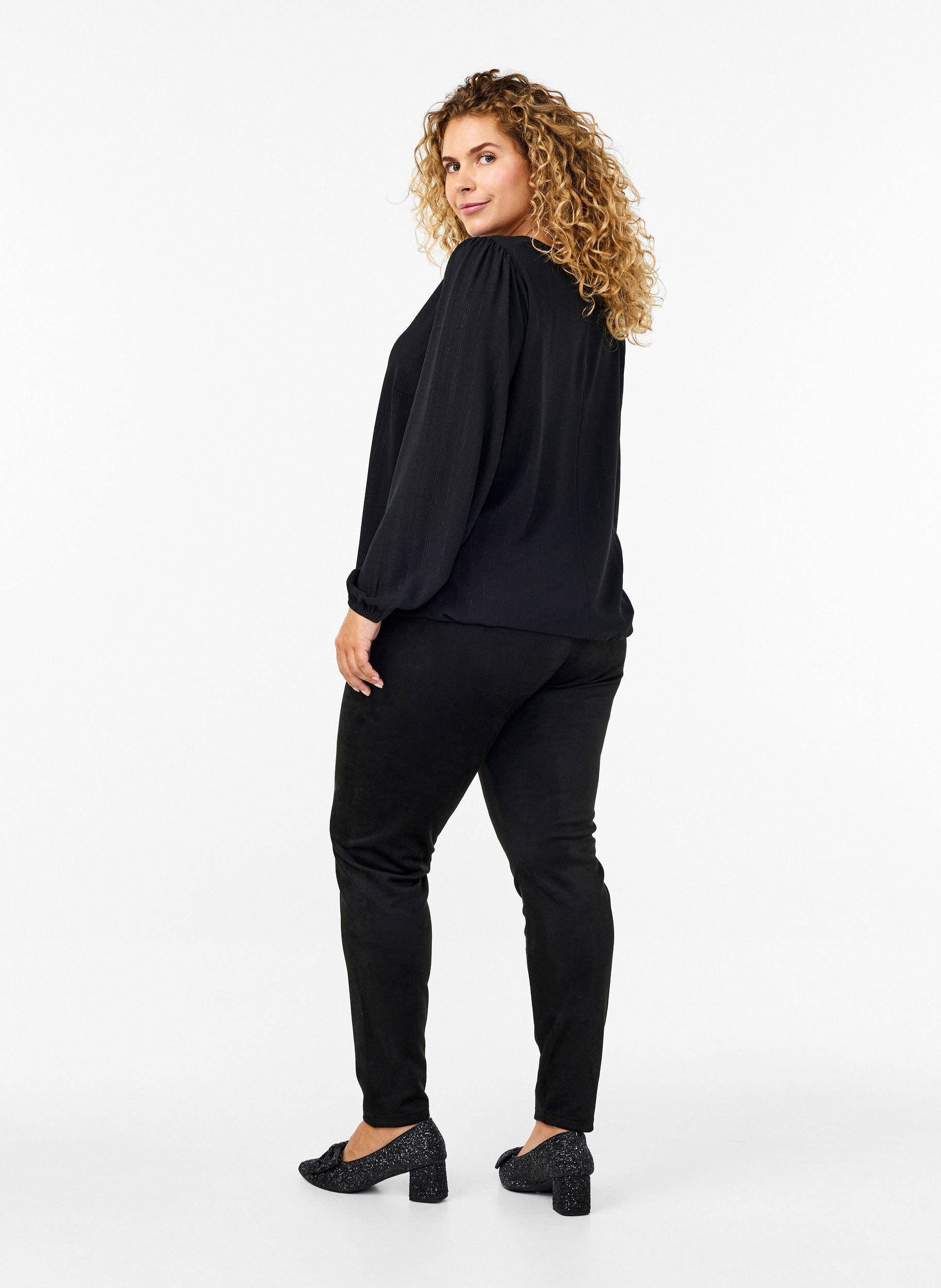 ZizziTights i imitert semsket skinn, Black, Model image number 1