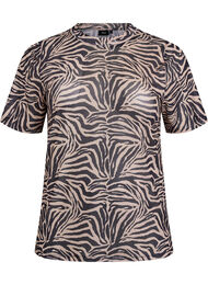 Bluse i mesh med korte ermer, Zebra AOP