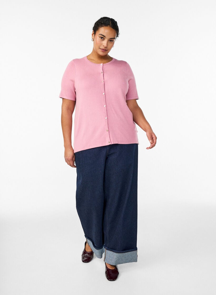 Kortermet strikket cardigan i viskose, Rosa, Model image number 1