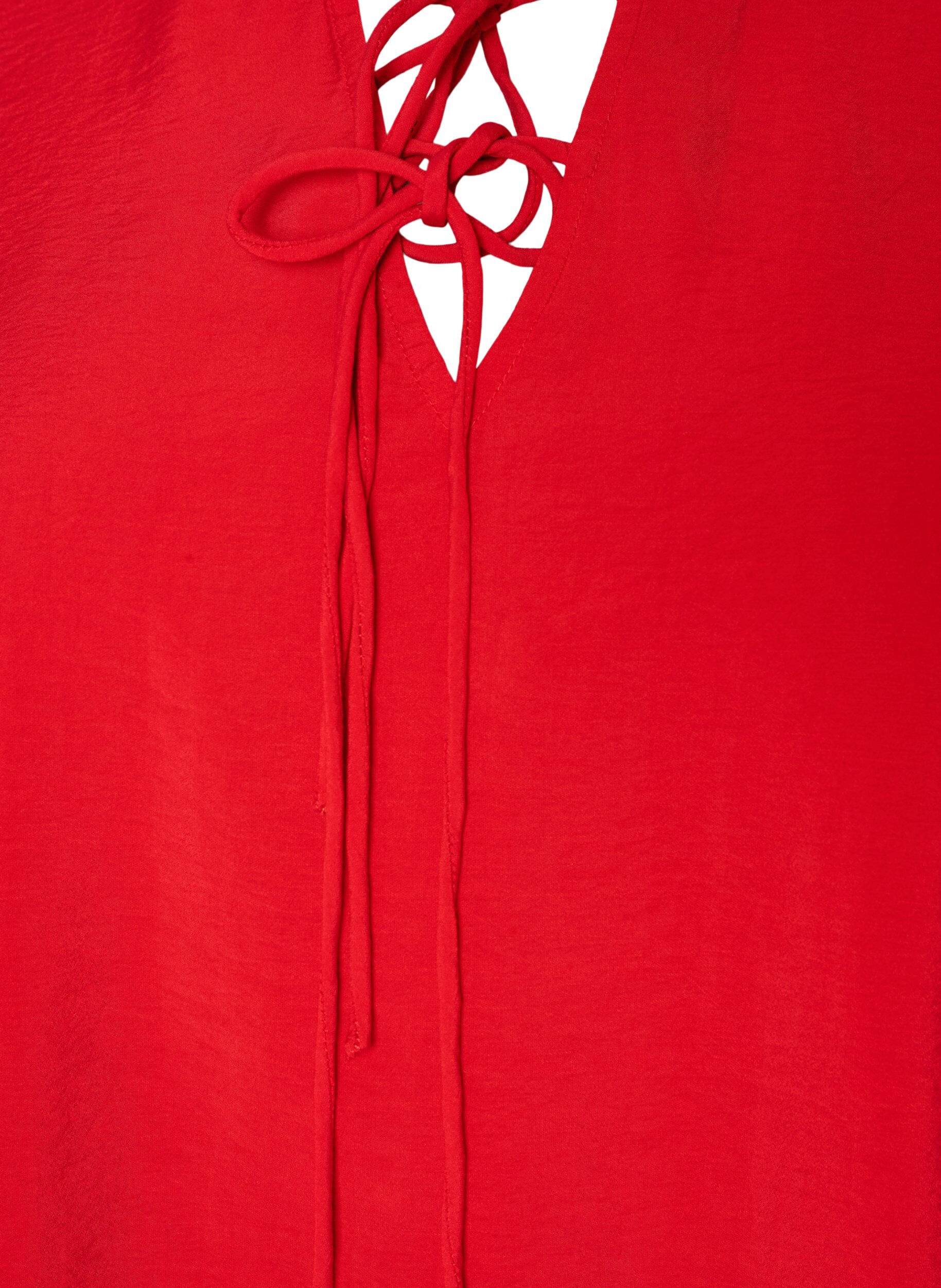 ZizziViskosebluse med knyteb&aring;nd og volangdetaljer, R&oslash;d, Packshot image number 2