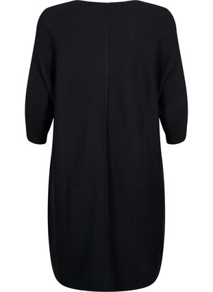 Ribbestrikket kjole med 3/4-ermer, Black, Packshot image number 1