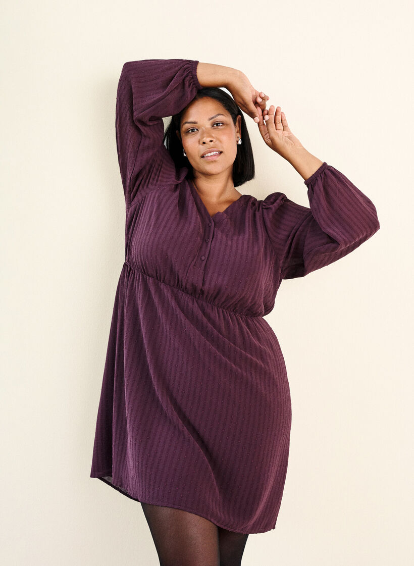 Kort kjole med tonale striper og teksturerte prikker, Mørk Bordeaux, Image image number 0