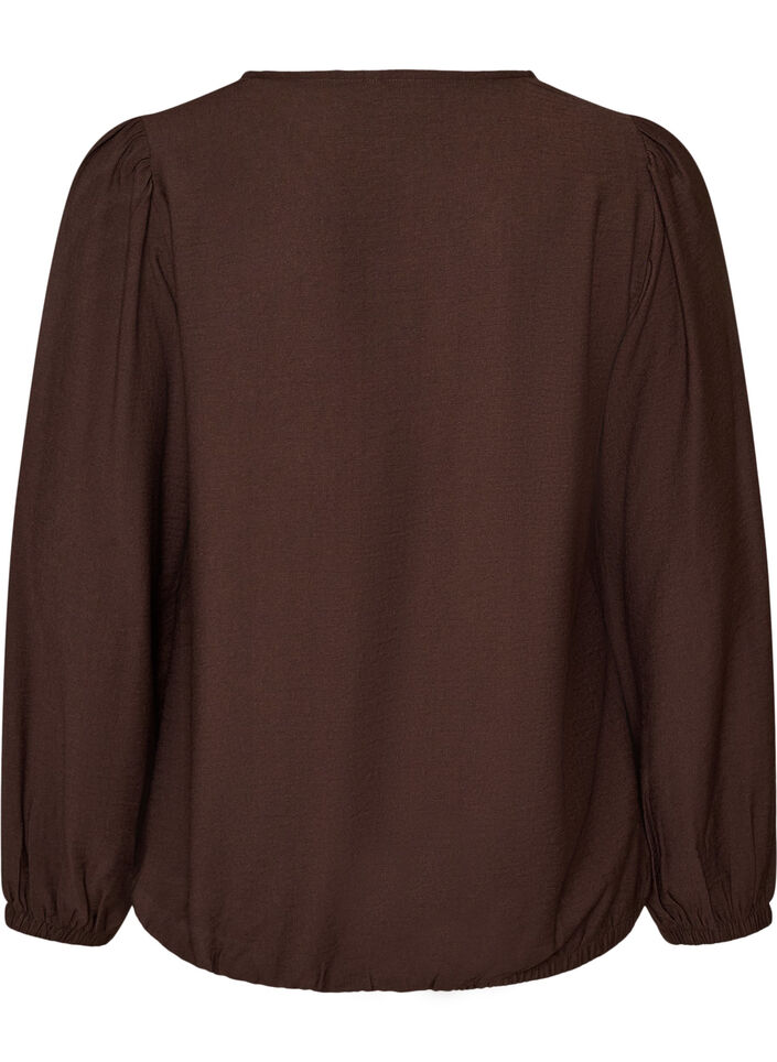 Viskosebluse med V-hals og ballongsilhuett, Brun, Packshot image number 1