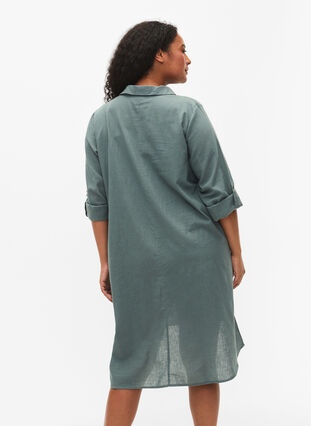 Stripet kjole i bomull og lin, Balsam Green, Model image number 1
