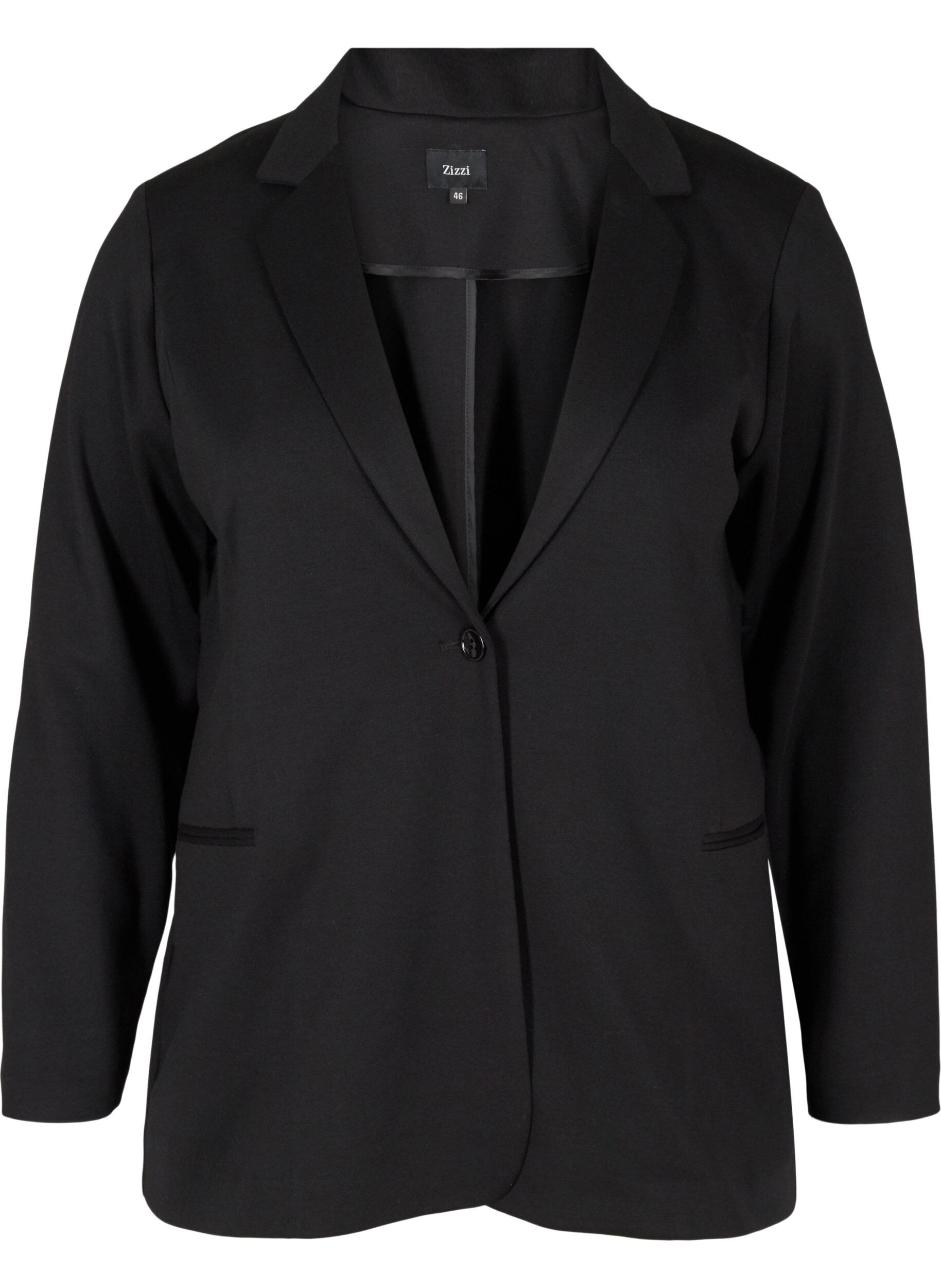Zizzi Enkel blazer med knapp og pyntelommer, Black, Packshot image number 0