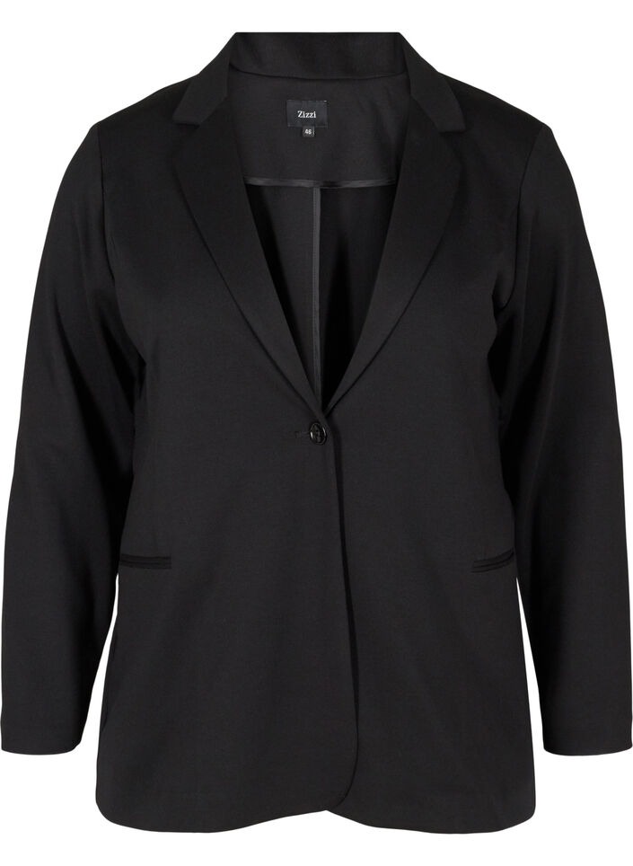 Enkel blazer med knapp og pyntelommer, Black, Packshot image number 0