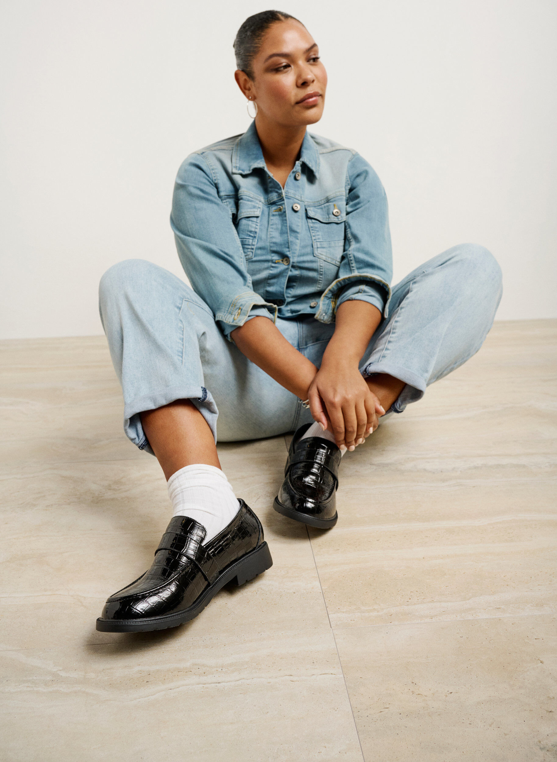 Zizzi Croco-loafers med bred passform i skinn, Black, Image image number 0