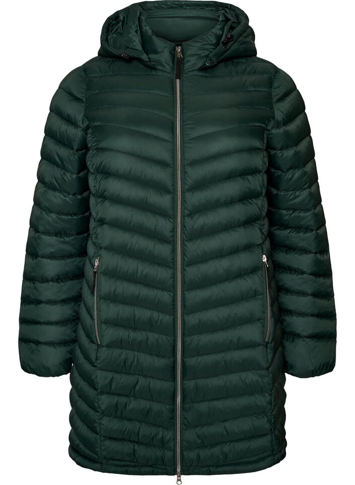 Lett jakke med lommer og avtagbar hette, Gr&oslash;nn, Packshot image number 0