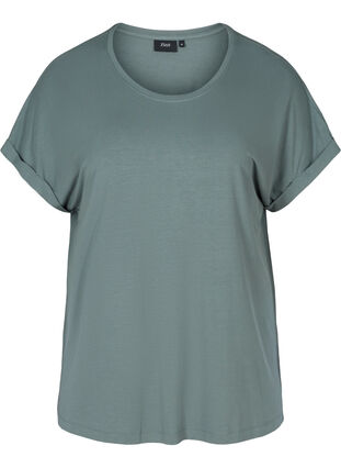 T-skjorte i viskosemiks med rund hals, Balsam Green, Packshot image number 0