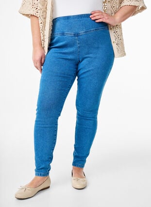 Zizzi Elastiske jeggings med høy midje, Blå, Model image number 2