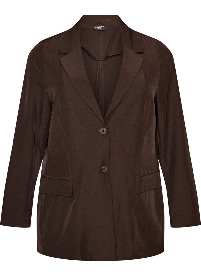 Blazer med lommer og splitter, Brun, Packshot image number 0