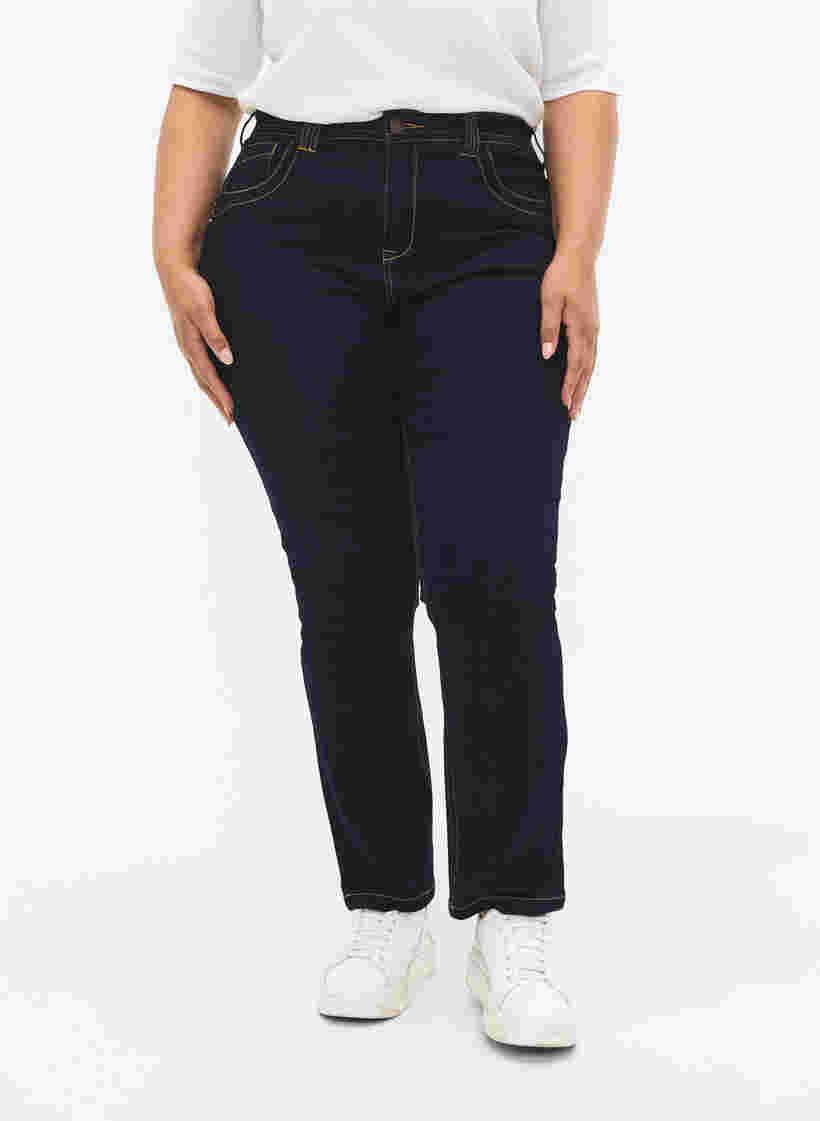 Slim fit Vilma jeans med høyt liv, Dk blue rinse, Model image number 3