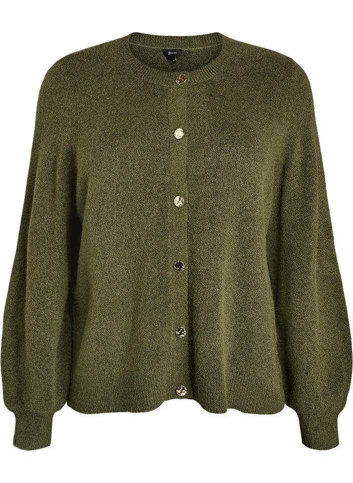 Cardigan i myk strikk med gullfargede knapper, Gr&oslash;nn, Packshot image number 0