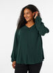 Viskosebluse med V-hals og avrundet fold, Gr&oslash;nn, Model image number 0