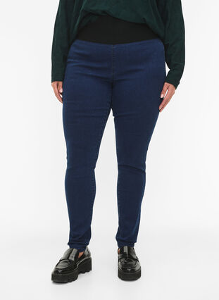 Zizzi FLASH - Jeggings med bred strikk i midjen, Blå, Model image number 2