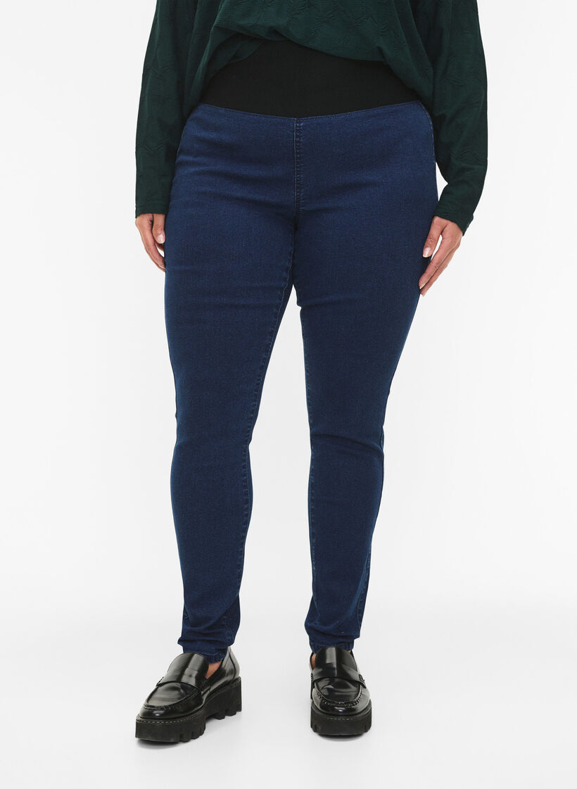 FLASH - Jeggings med bred strikk i midjen, Blå, Model image number 2