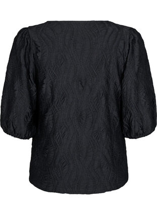 Zizzi Bluse med tekstur og 3/4-ermer, Svart, Packshot image number 1