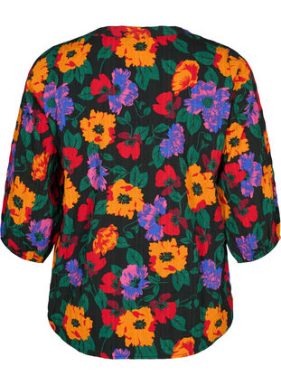 Blomstrete bluse med 3/4-ermer, Multi Flower AOP, Packshot image number 1