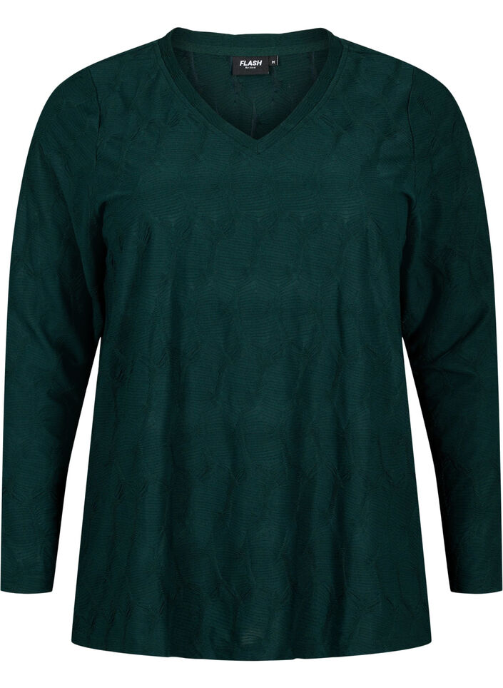FLASH - Langermet bluse med struktur, Scarab, Packshot image number 0