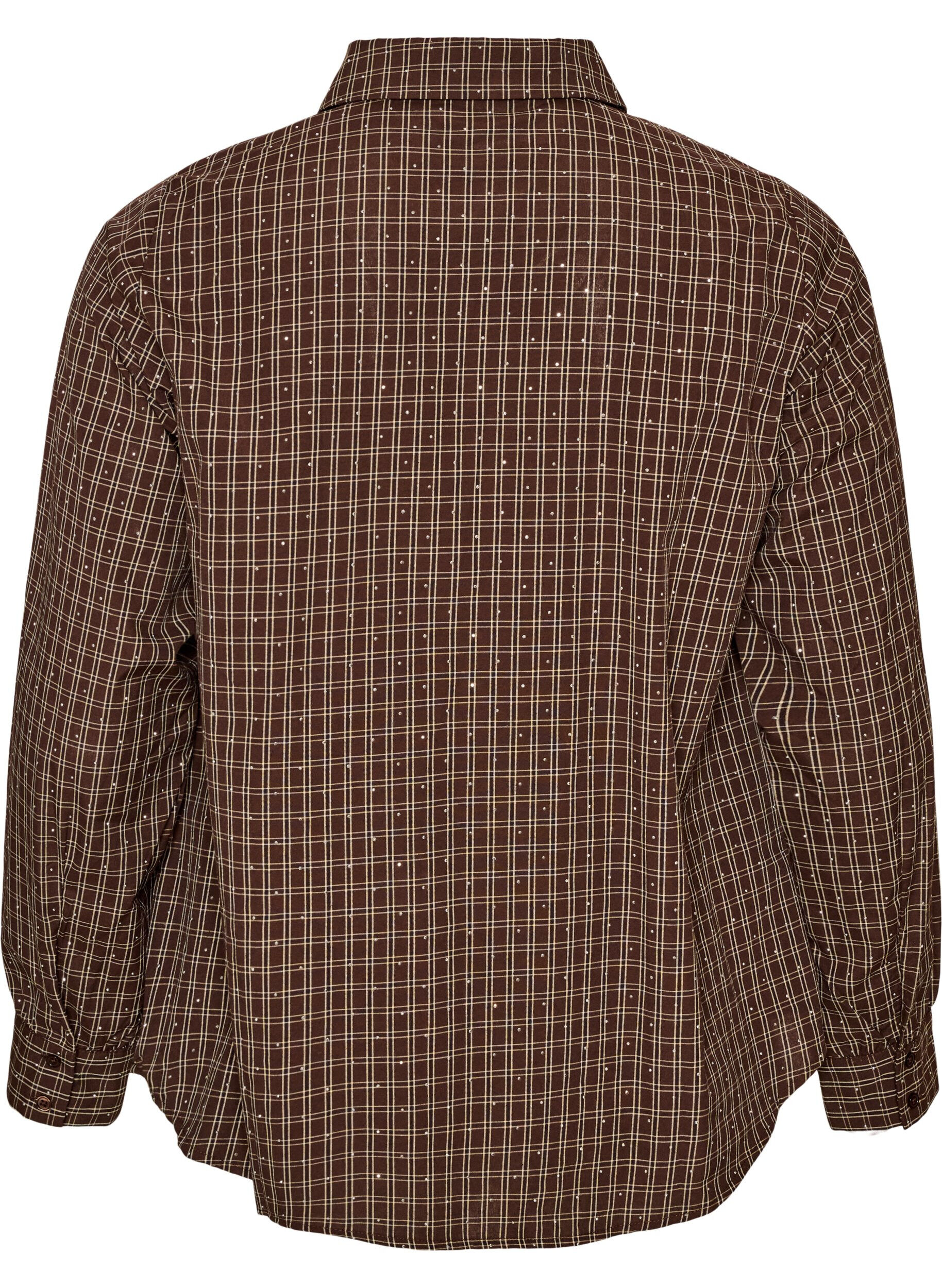 ZizziRutete skjorte med rhinesteiner, Brun, Packshot image number 1