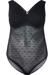 Bodystocking med prikkete netting og avtagbare puter, Black