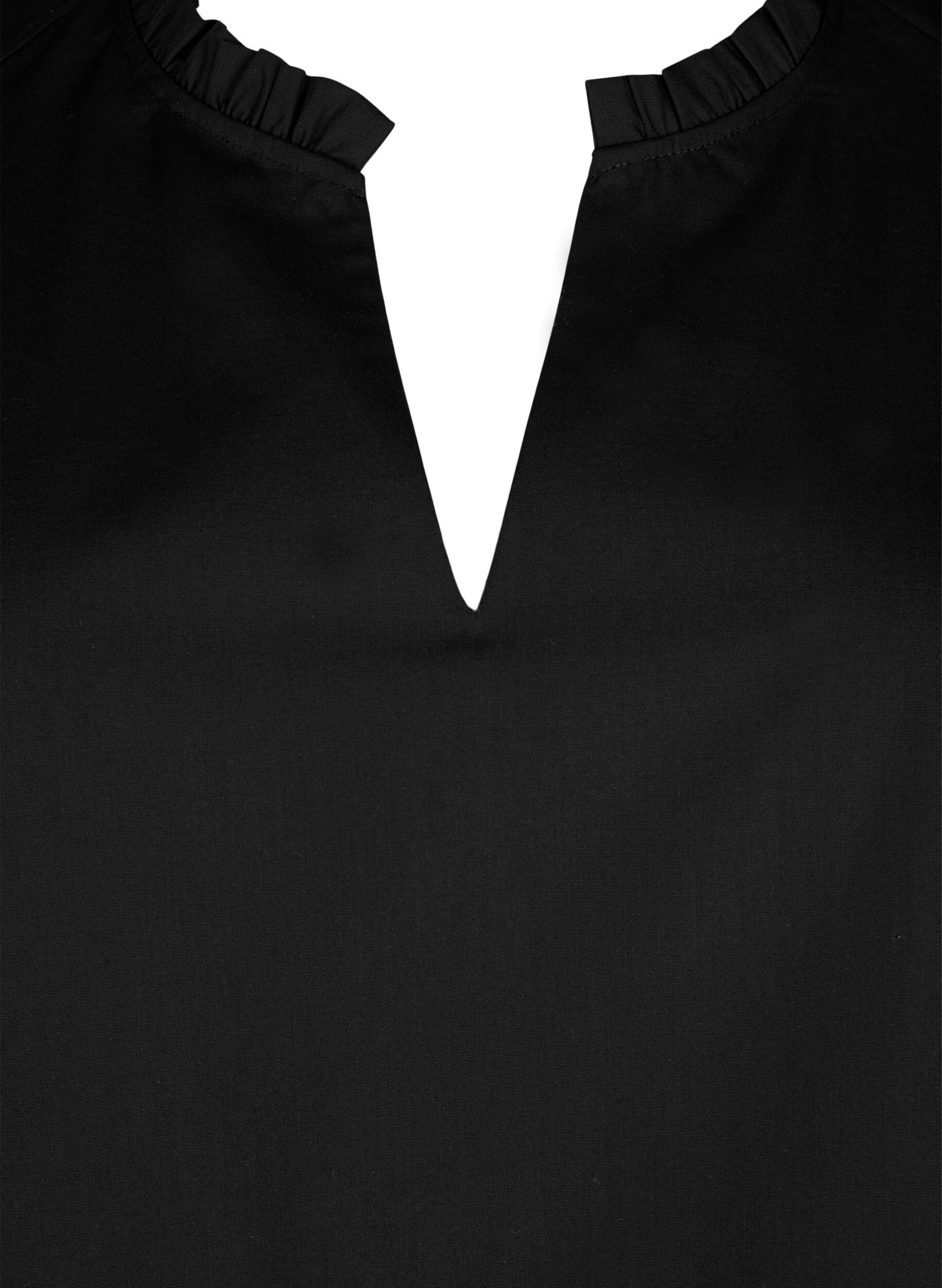 Zizzi Ermel&oslash;s topp med knappelukking og volangdetaljer, Svart, Packshot image number 2